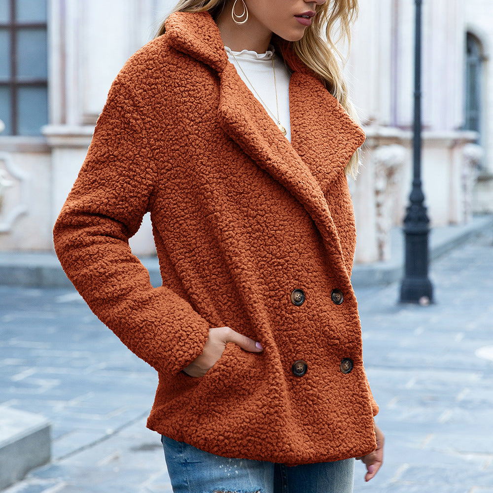 Loose Lapel Fluffy Coat Winter Button Jacket Cardigan Outwear For Women Clothing CJ
