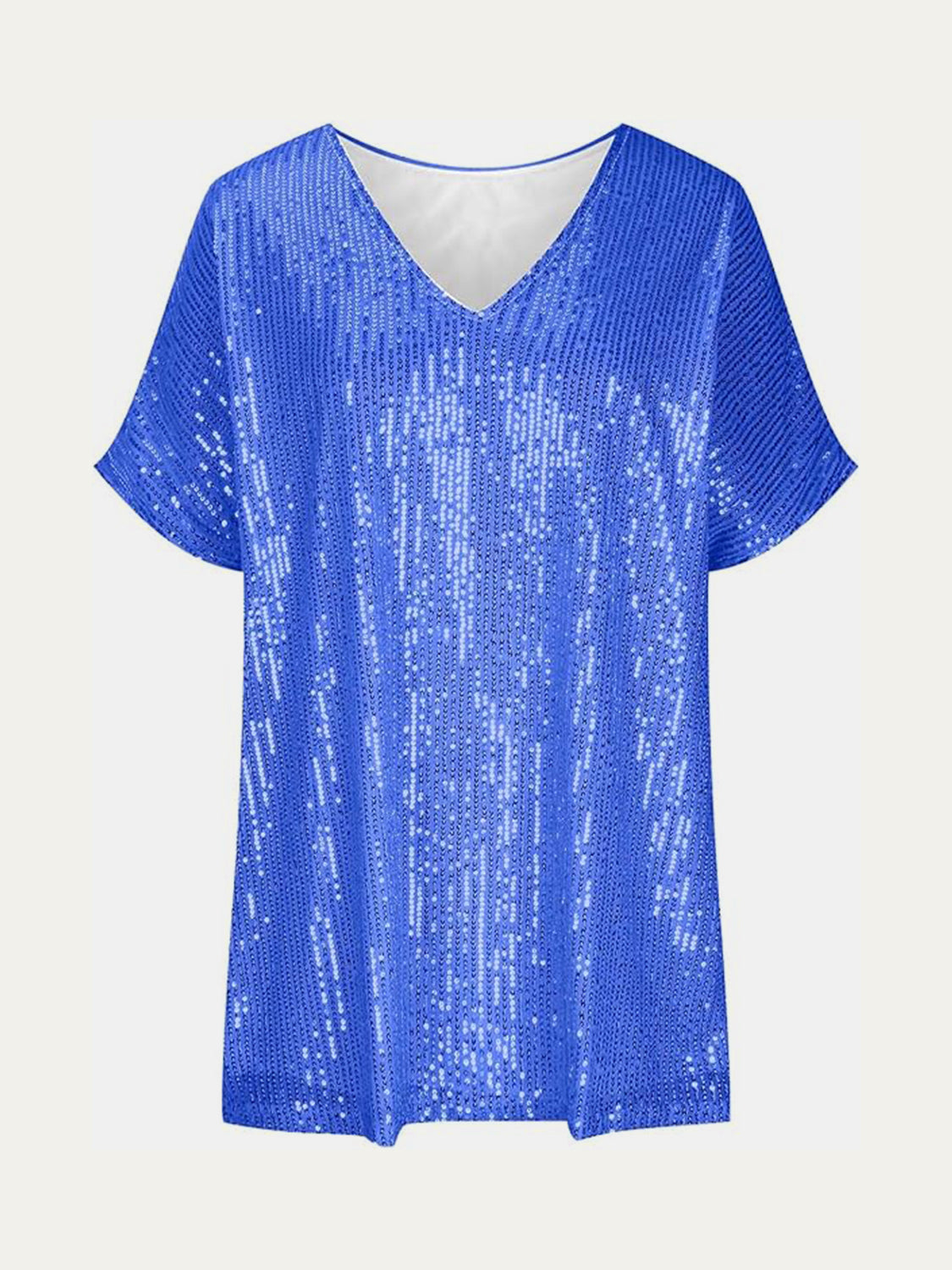 Full Size Sequin V-Neck Short Sleeve Top Trendsi