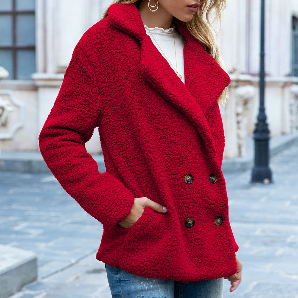 Loose Lapel Fluffy Coat Winter Button Jacket Cardigan Outwear For Women Clothing CJ