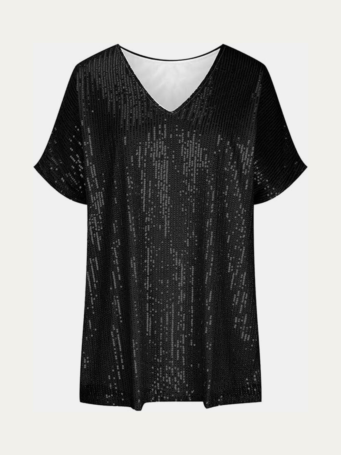 Full Size Sequin V-Neck Short Sleeve Top Trendsi