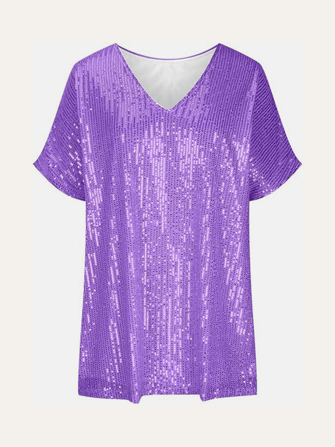 Full Size Sequin V-Neck Short Sleeve Top Trendsi