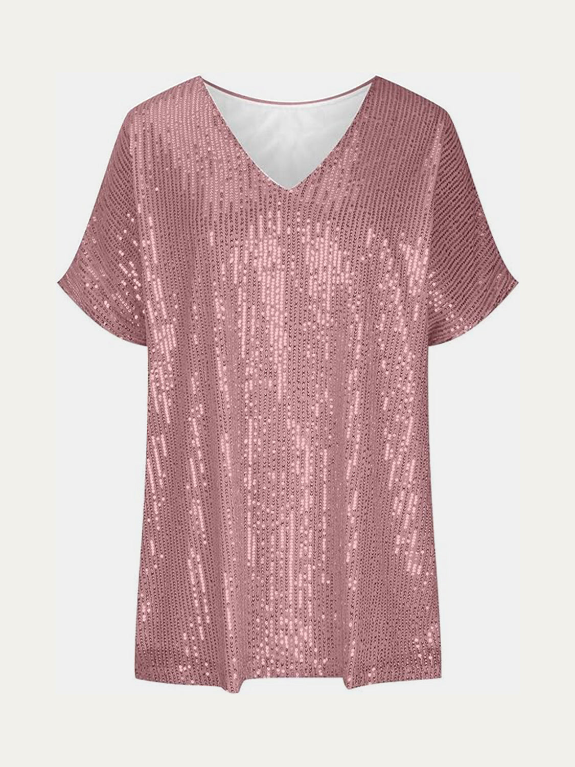 Full Size Sequin V-Neck Short Sleeve Top Trendsi
