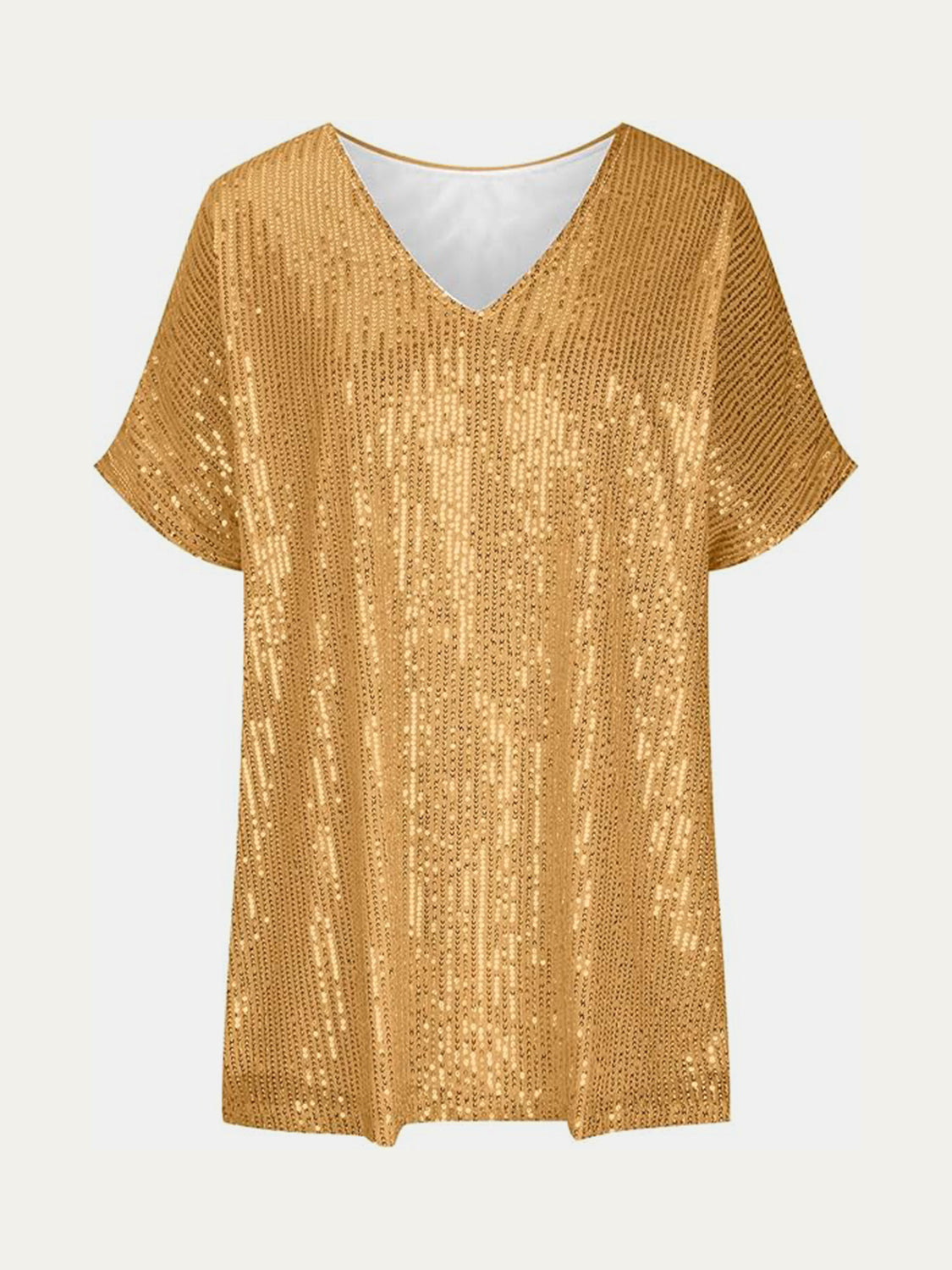Full Size Sequin V-Neck Short Sleeve Top Trendsi