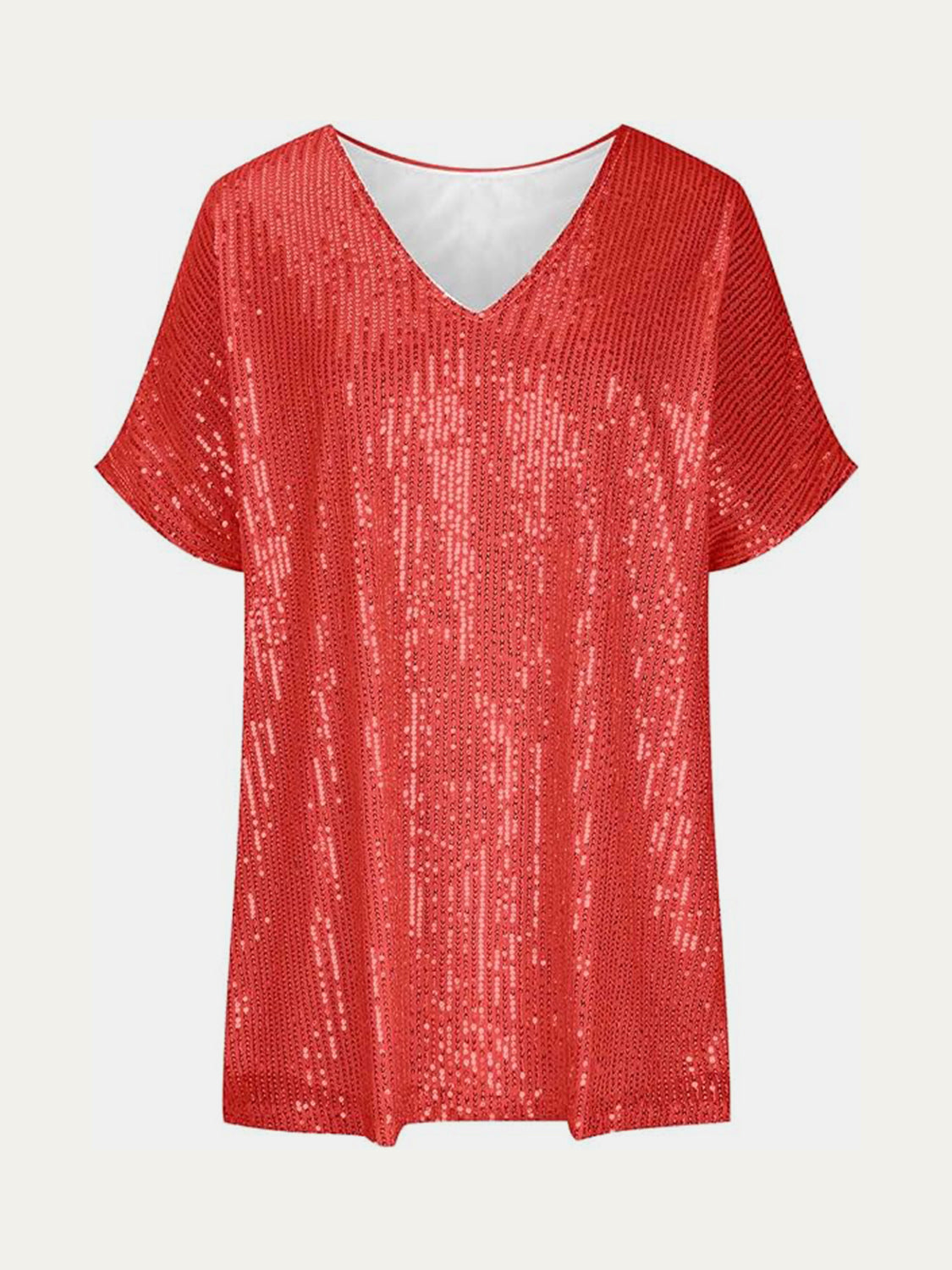 Full Size Sequin V-Neck Short Sleeve Top Trendsi
