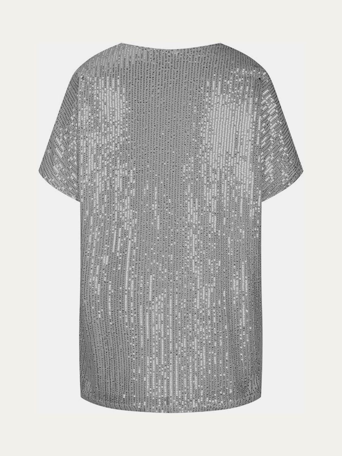 Full Size Sequin V-Neck Short Sleeve Top Trendsi