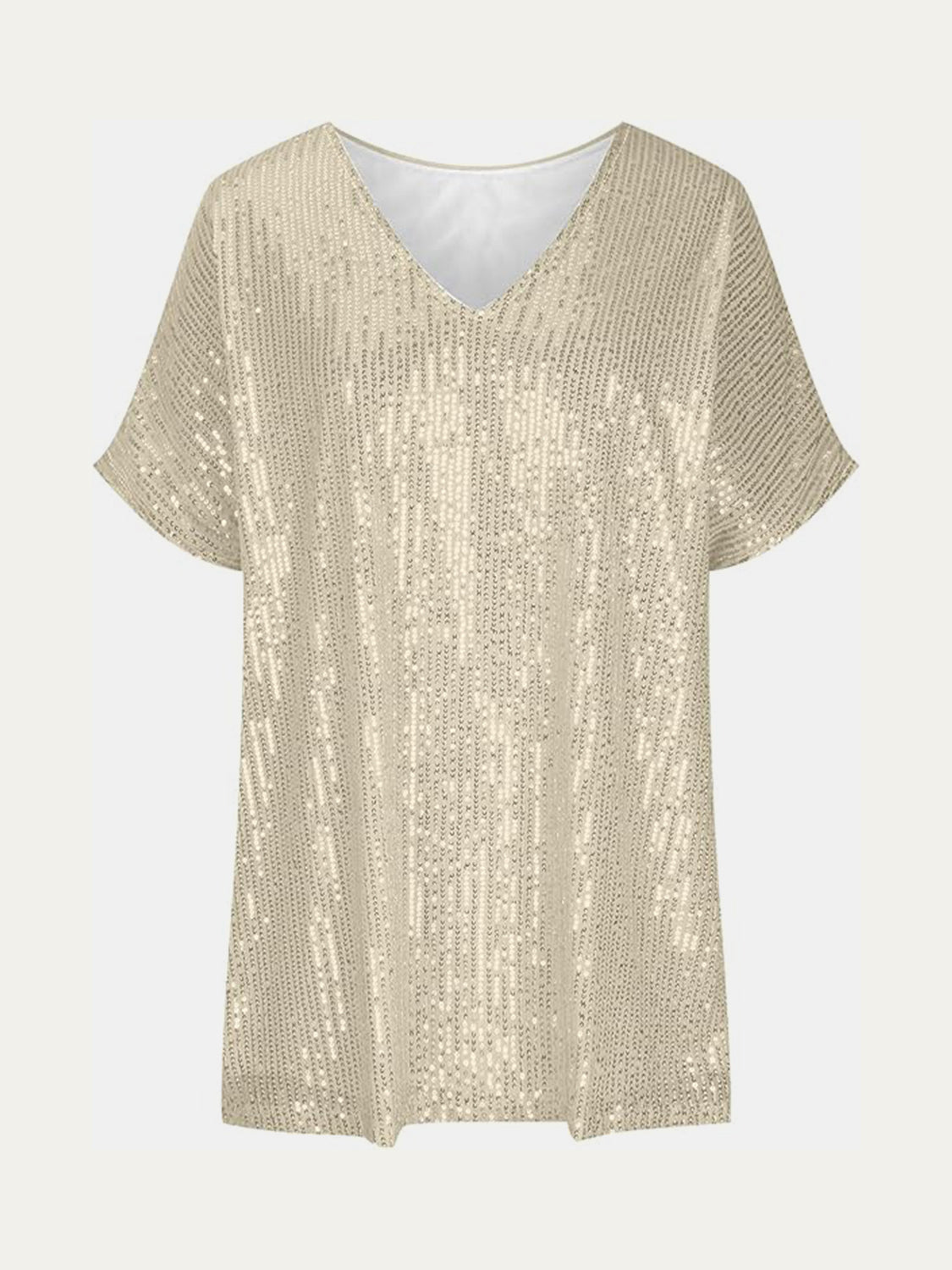 Full Size Sequin V-Neck Short Sleeve Top Trendsi