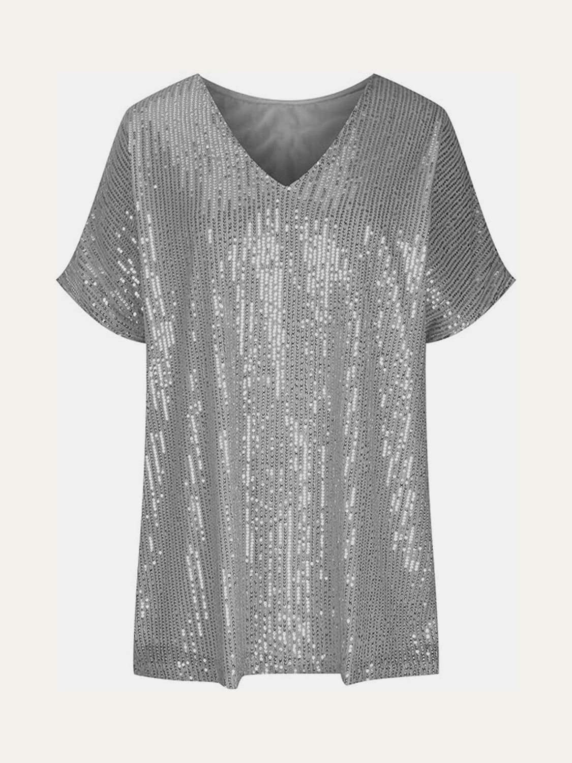 Full Size Sequin V-Neck Short Sleeve Top Trendsi