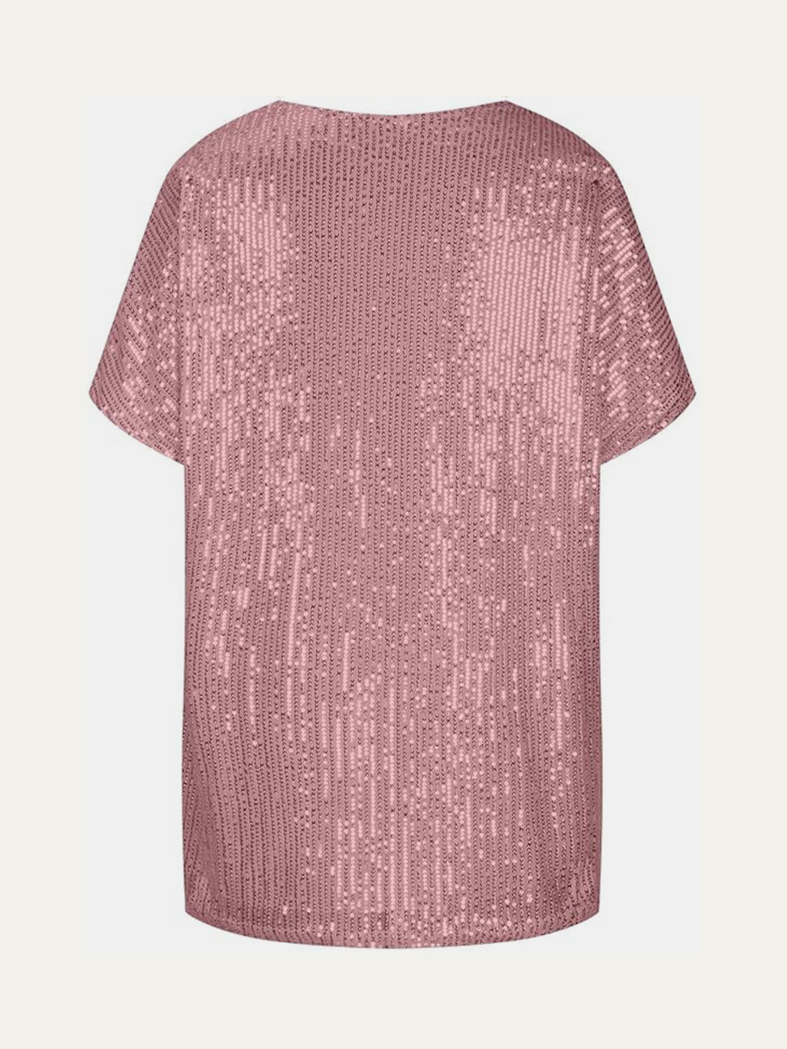 Full Size Sequin V-Neck Short Sleeve Top Trendsi