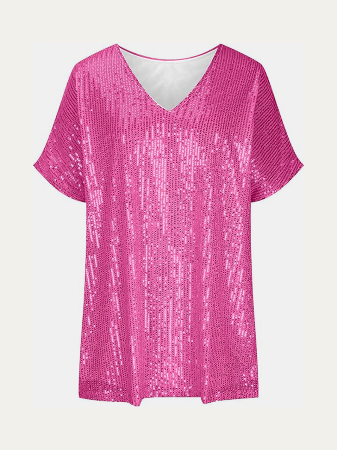 Full Size Sequin V-Neck Short Sleeve Top Trendsi