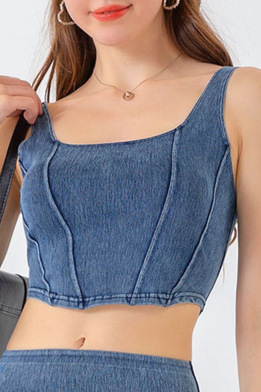 Seam Detail Cropped Denim Tank Trendsi