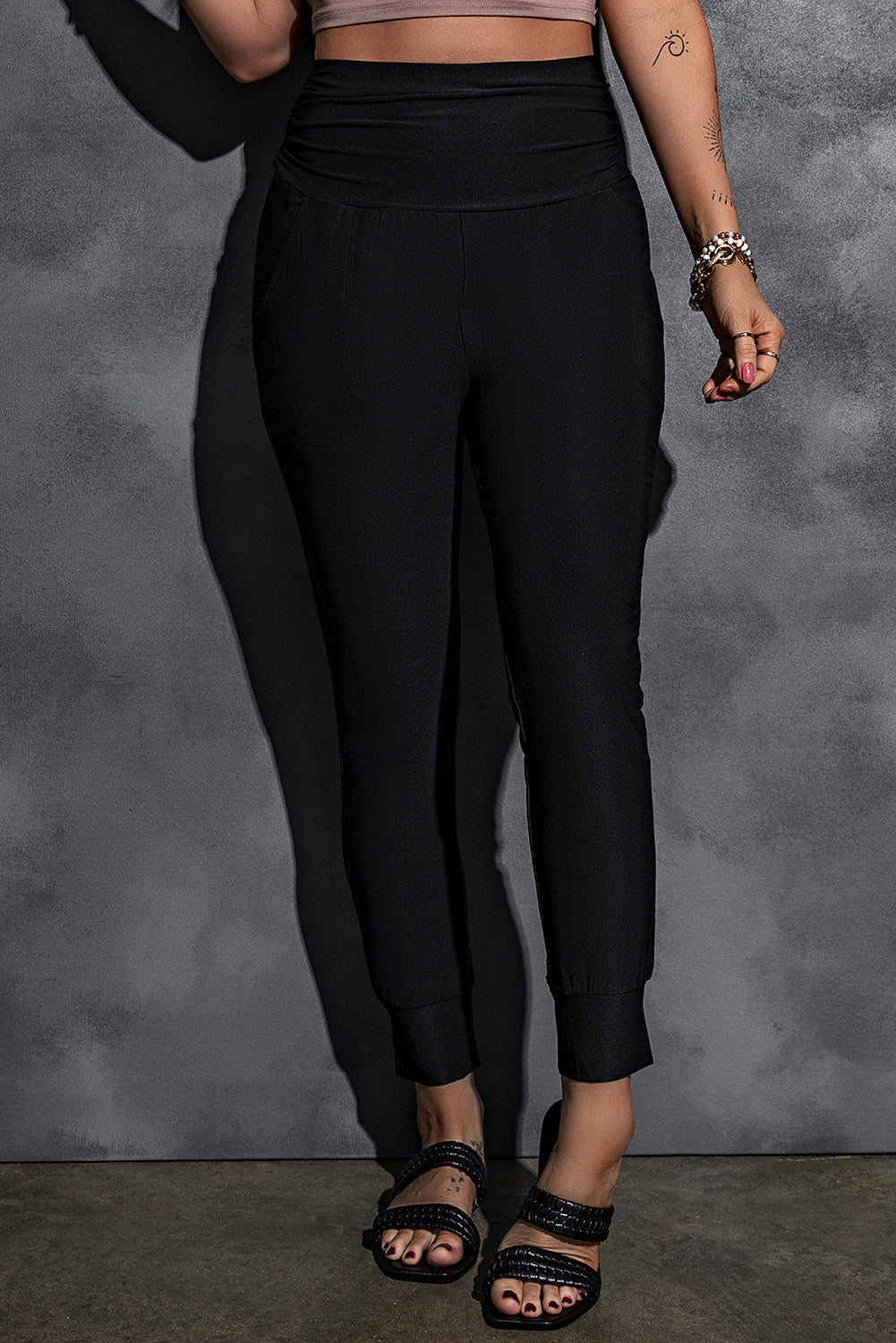 High-Rise Wide Waistband Joggers Trendsi