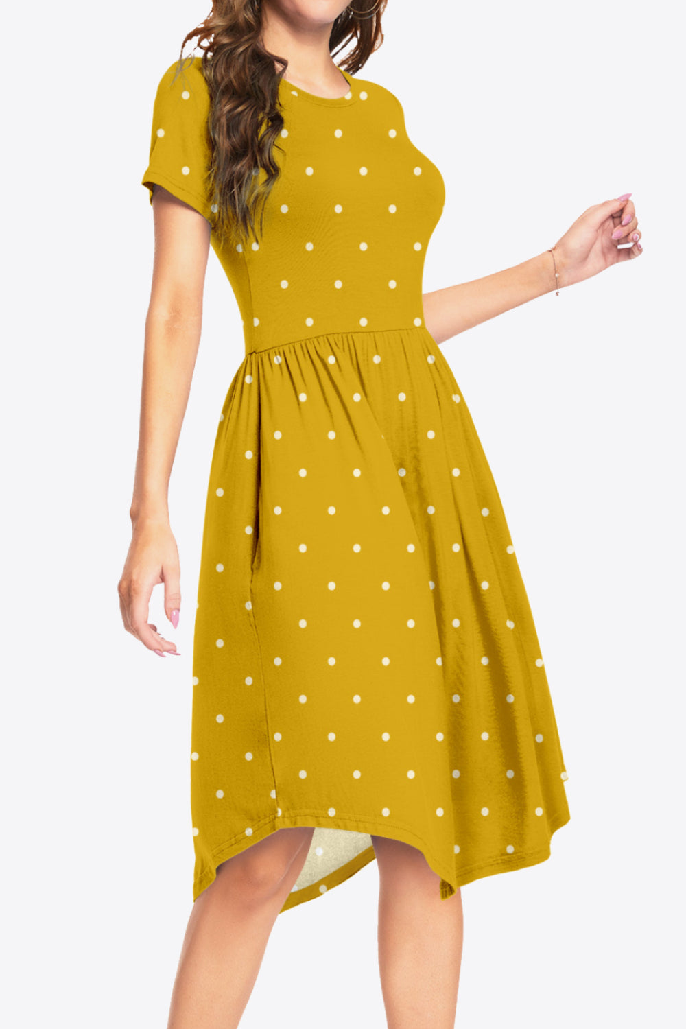 Printed Round Neck Short Sleeve Dress with Pockets Trendsi