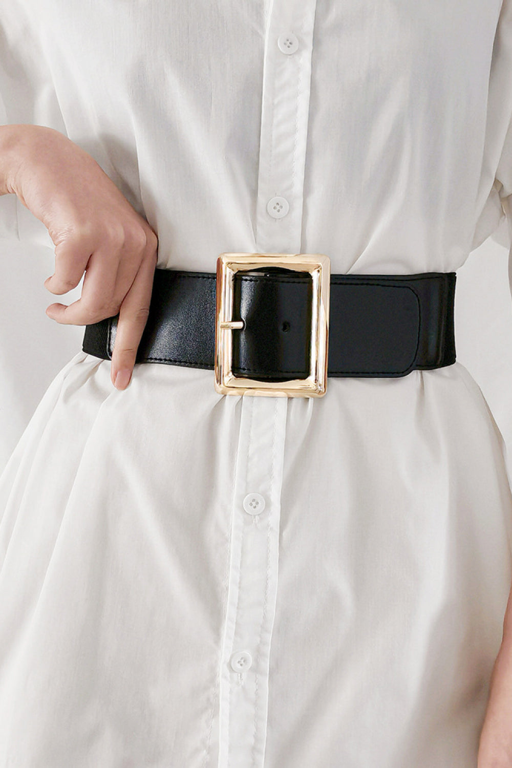 Rectangle Buckle Elastic Wide Belt Trendsi