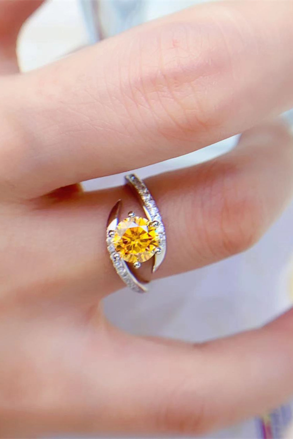 Yellow 1 Carat Moissanite 925 Sterling Silver Ring Trendsi