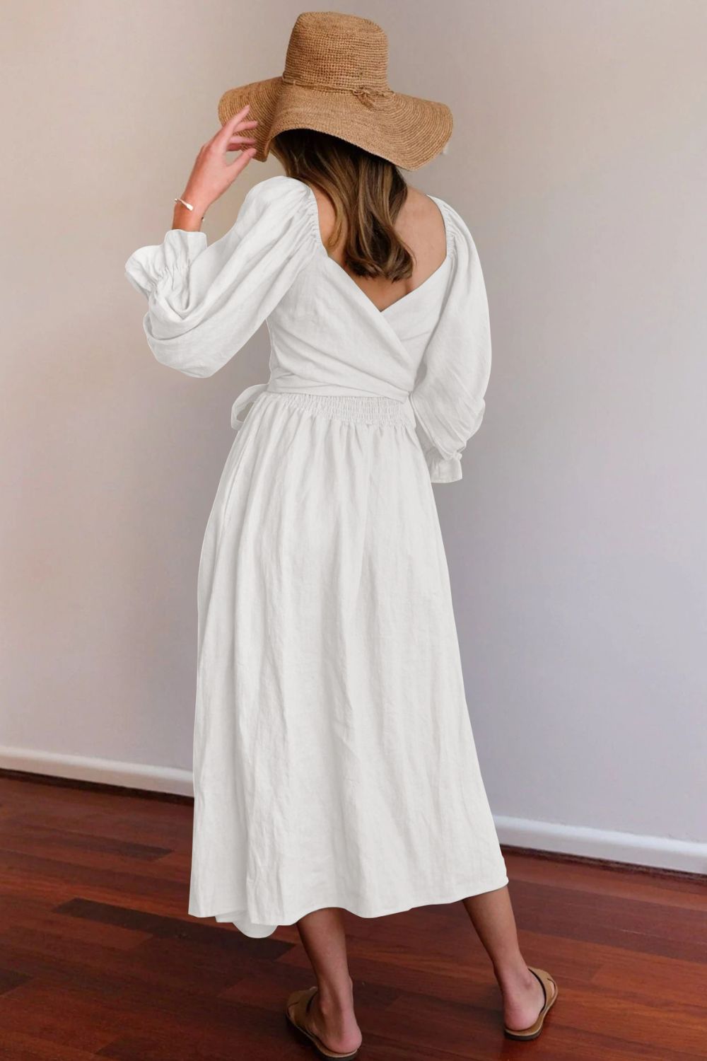 Smocked Square Neck Flounce Sleeve Dress Trendsi