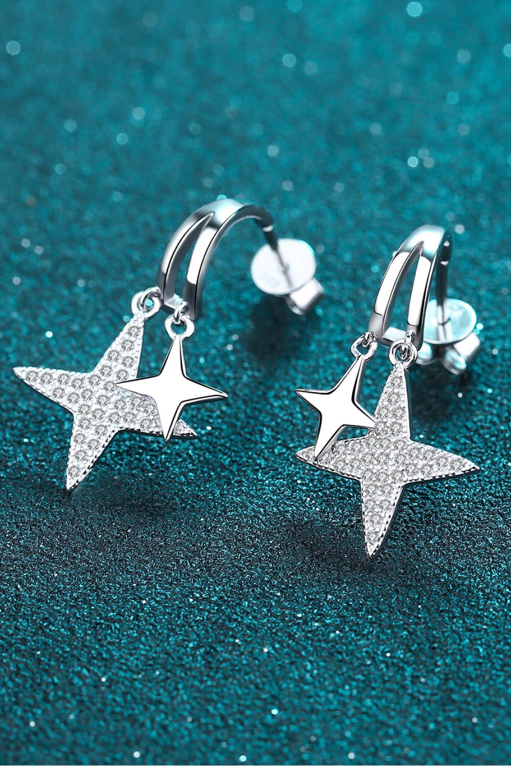 Moissanite Star Rhodium-Plated Drop Earrings Trendsi