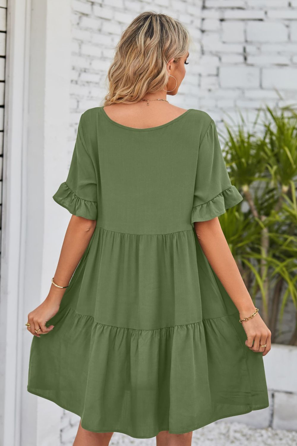 V-Neck Flounce Sleeve Tiered Dress Trendsi