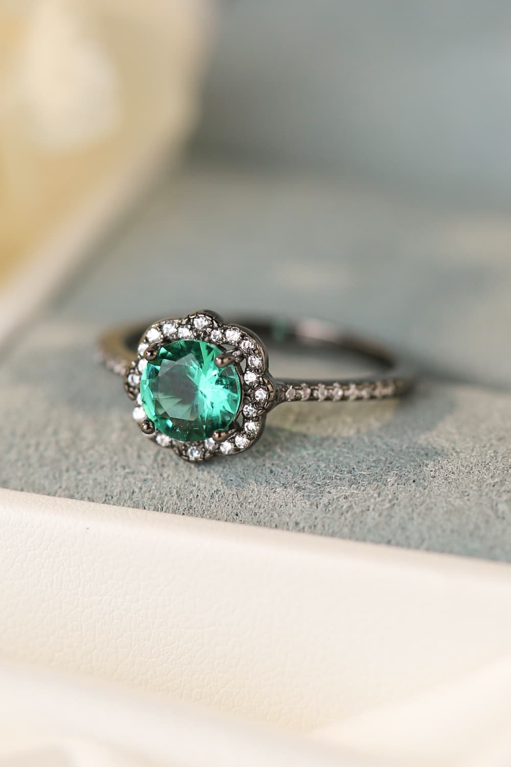 Paraiba Blue Zircon Flower Shape Ring Trendsi