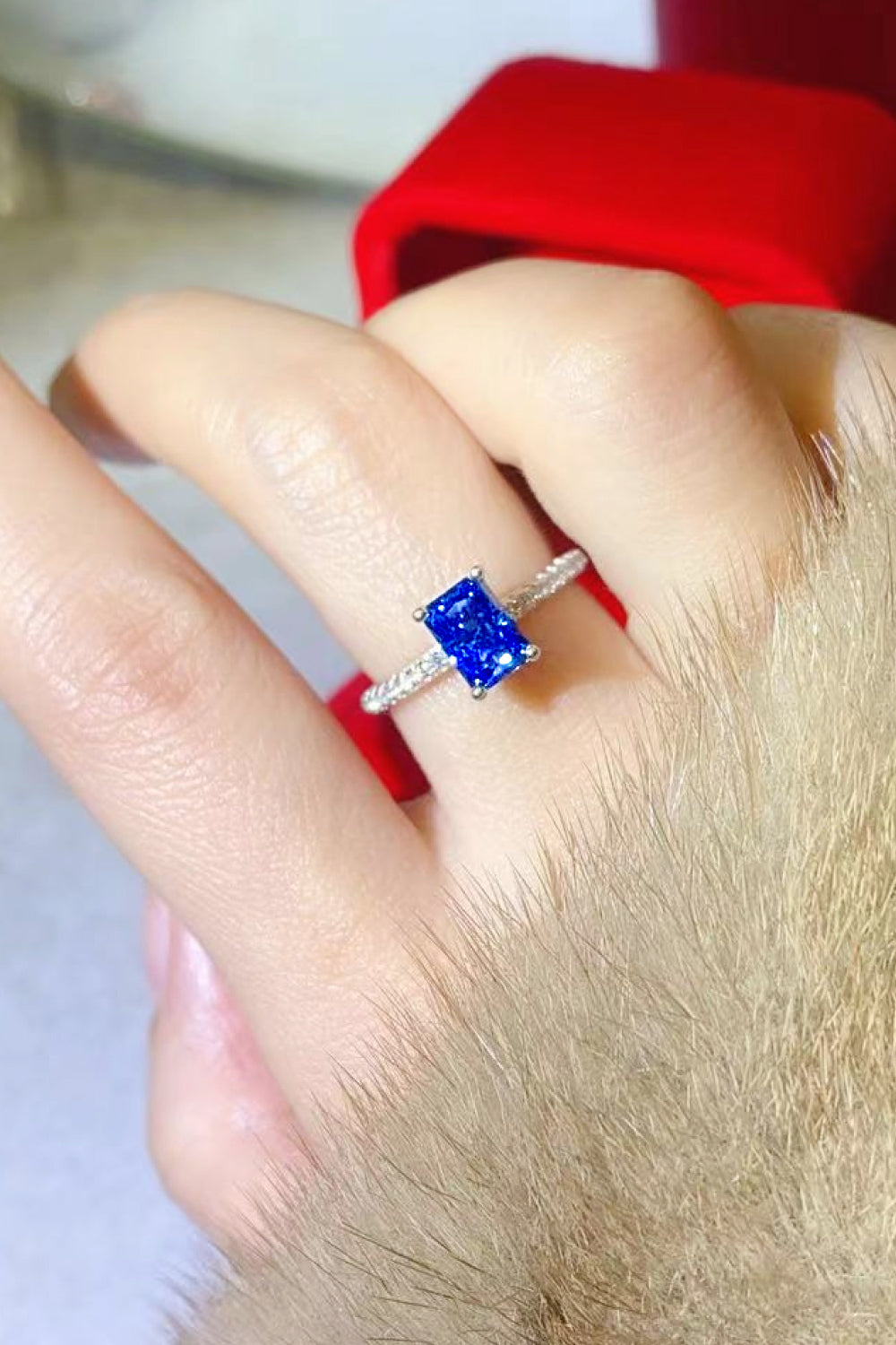 Rectangle Ring in Blue - 1 Carat Moissanite 925 Sterling Silver Trendsi