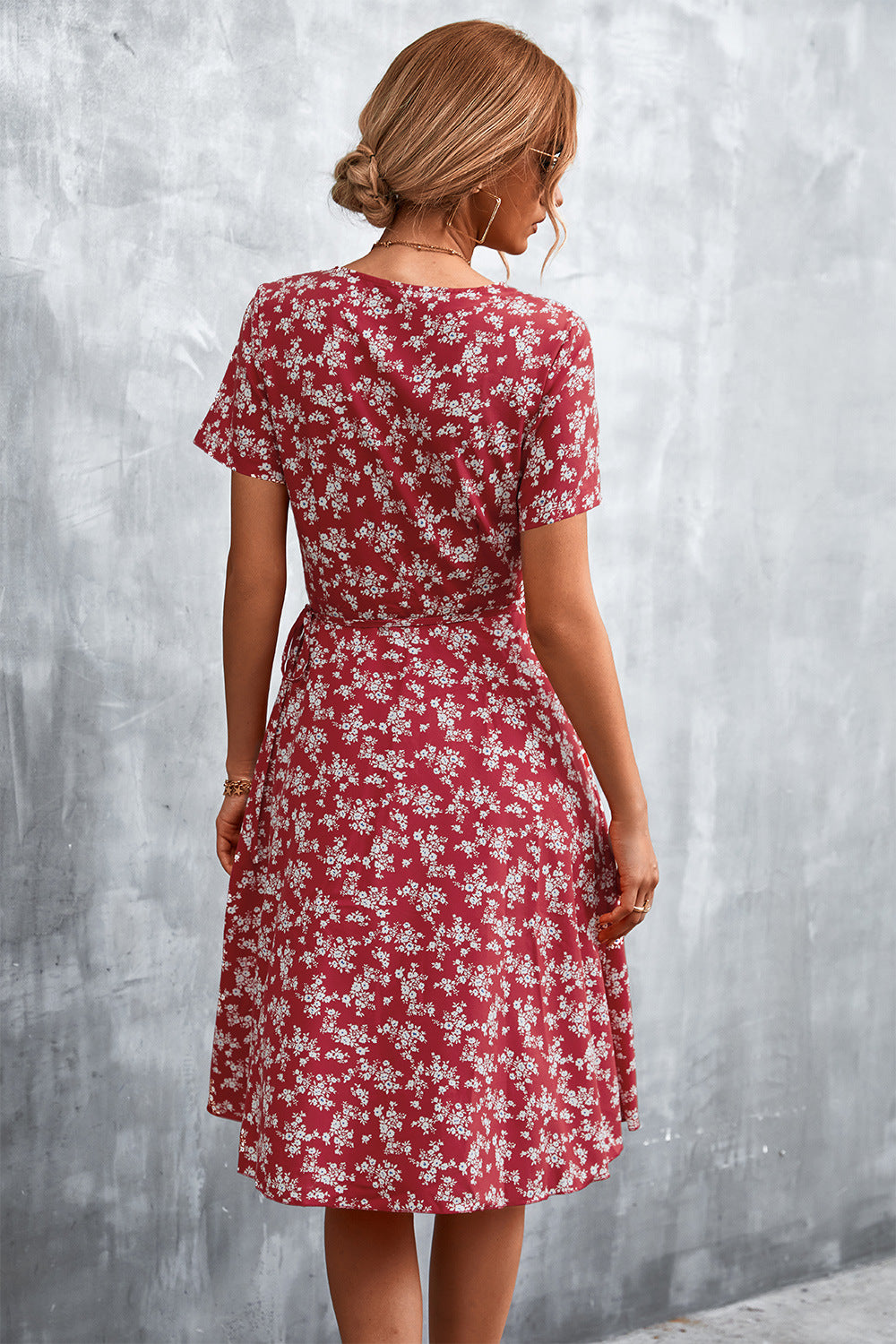 Floral Surplice Neck Flutter Sleeve Dress Trendsi