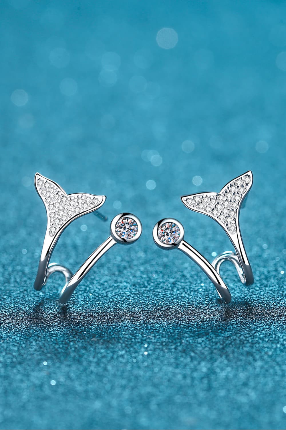Moissanite Fishtail Rhodium-Plated Earrings Trendsi