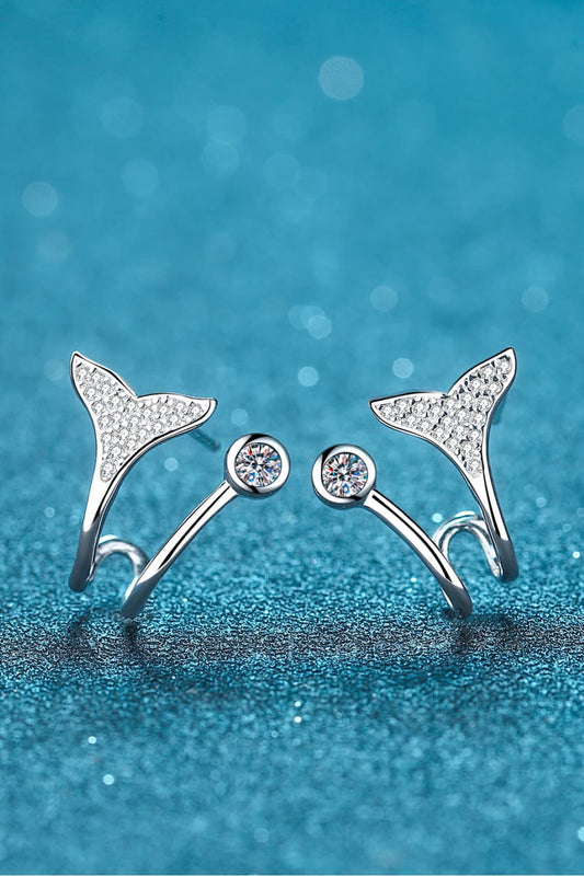 Moissanite Fishtail Rhodium-Plated Earrings Trendsi
