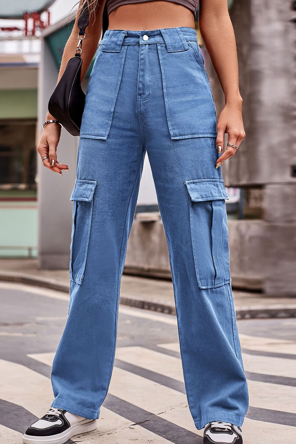 Buttoned High Waist Loose Fit Jeans Trendsi