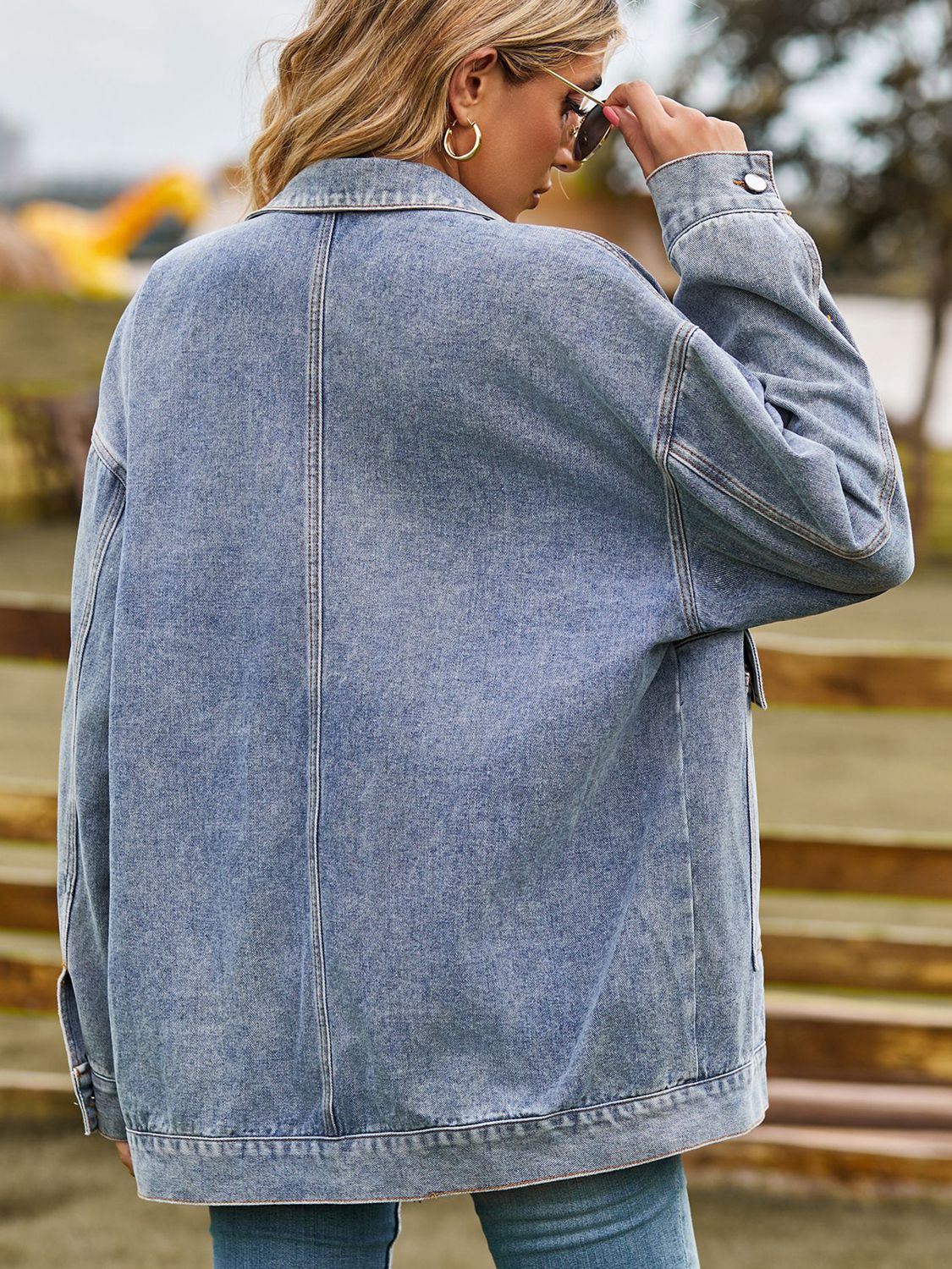 Dropped Shoulder Denim Jacket with Pockets Trendsi