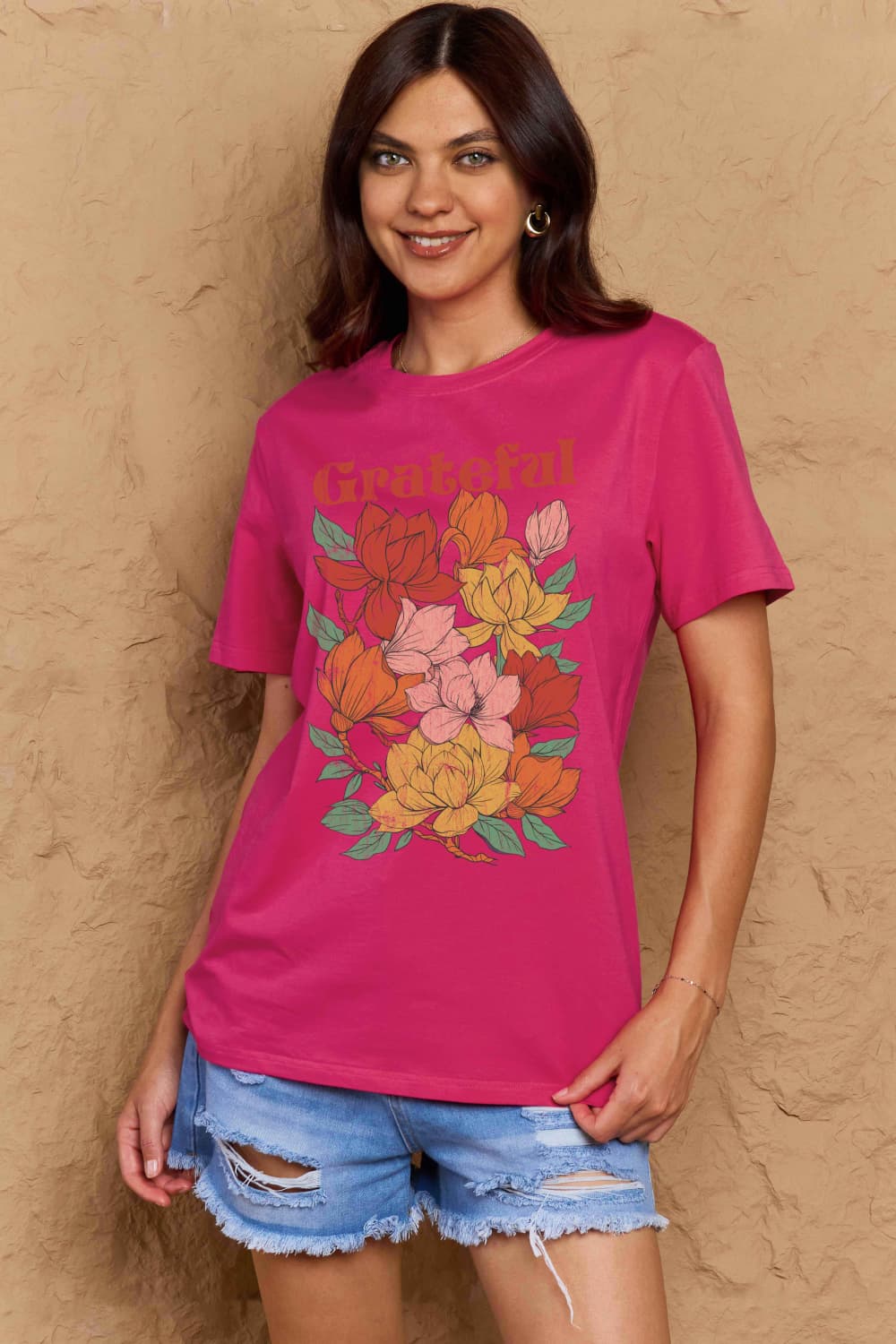 Simply Love Full Size GRATEFUL Flower Graphic Cotton T-Shirt Trendsi