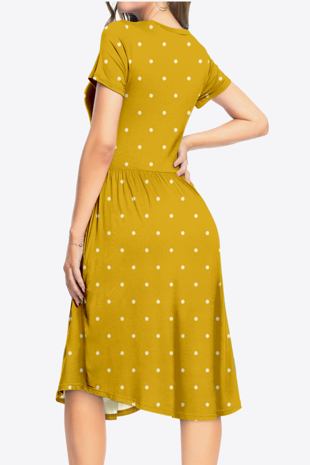 Printed Round Neck Short Sleeve Dress with Pockets Trendsi