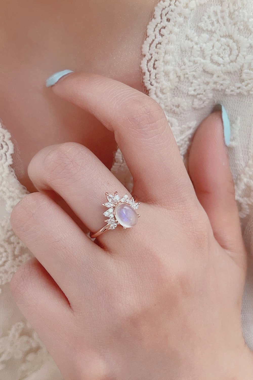 High Quality Natural Moonstone 18K Rose Gold-Plated 925 Sterling Silver Ring Trendsi