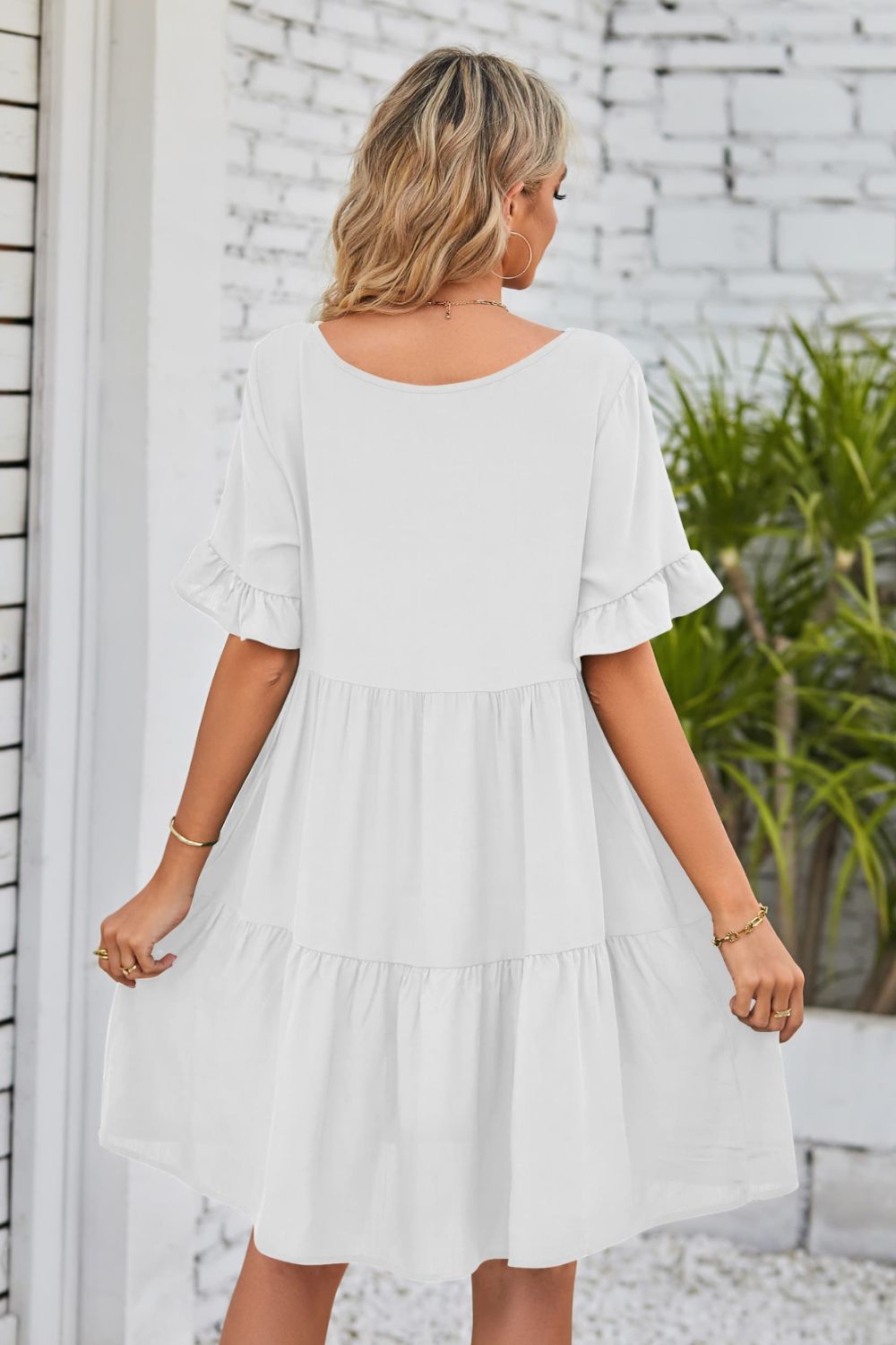 V-Neck Flounce Sleeve Tiered Dress Trendsi