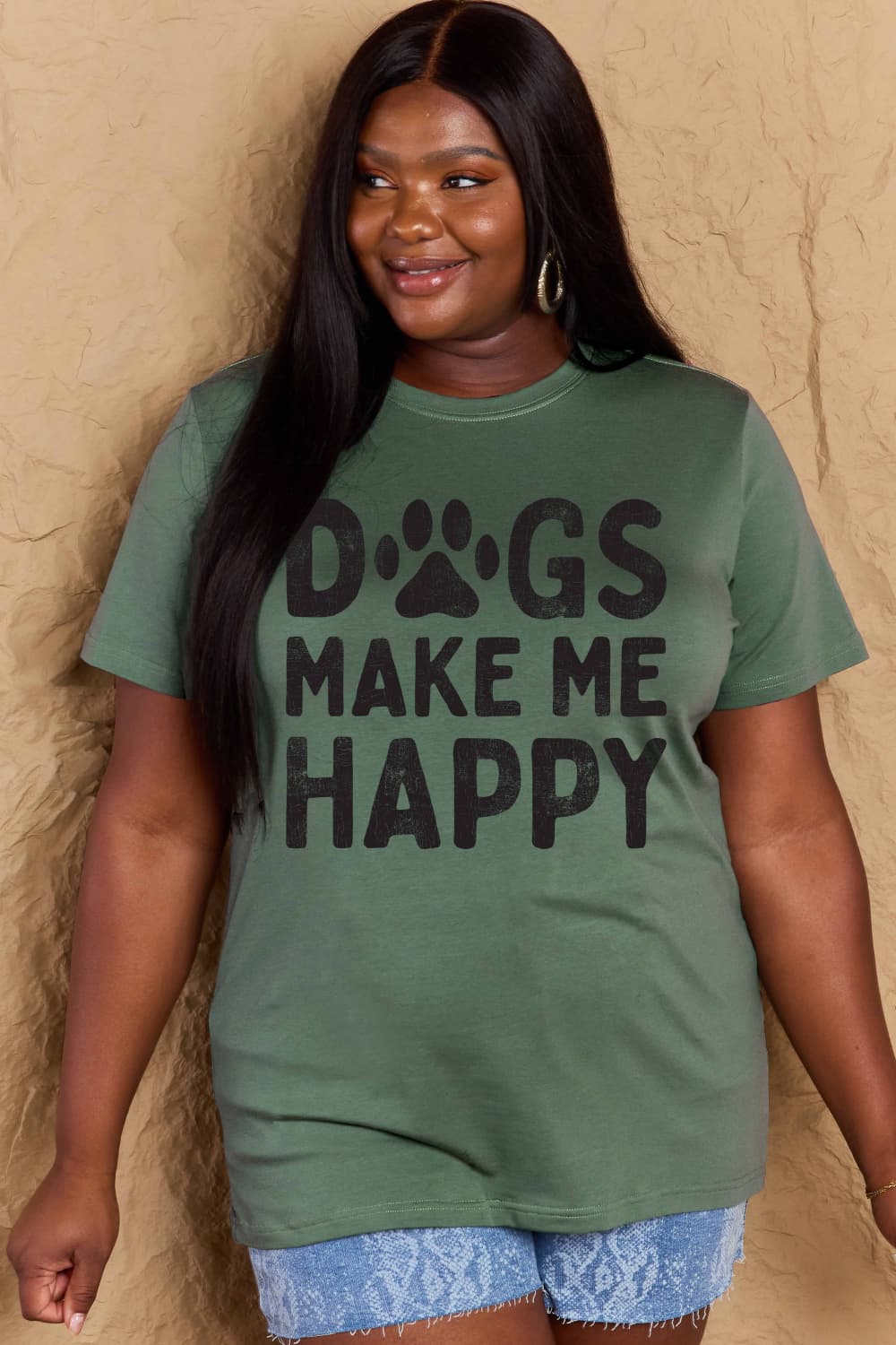 Simply Love Full Size DOGS MAKE ME HAPPY Graphic Cotton T-Shirt Trendsi