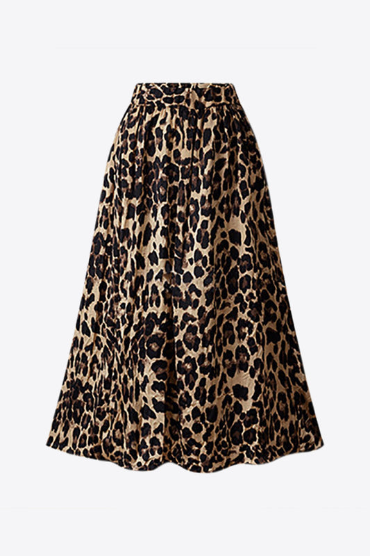 Plus Size Leopard Print Midi Skirt Trendsi