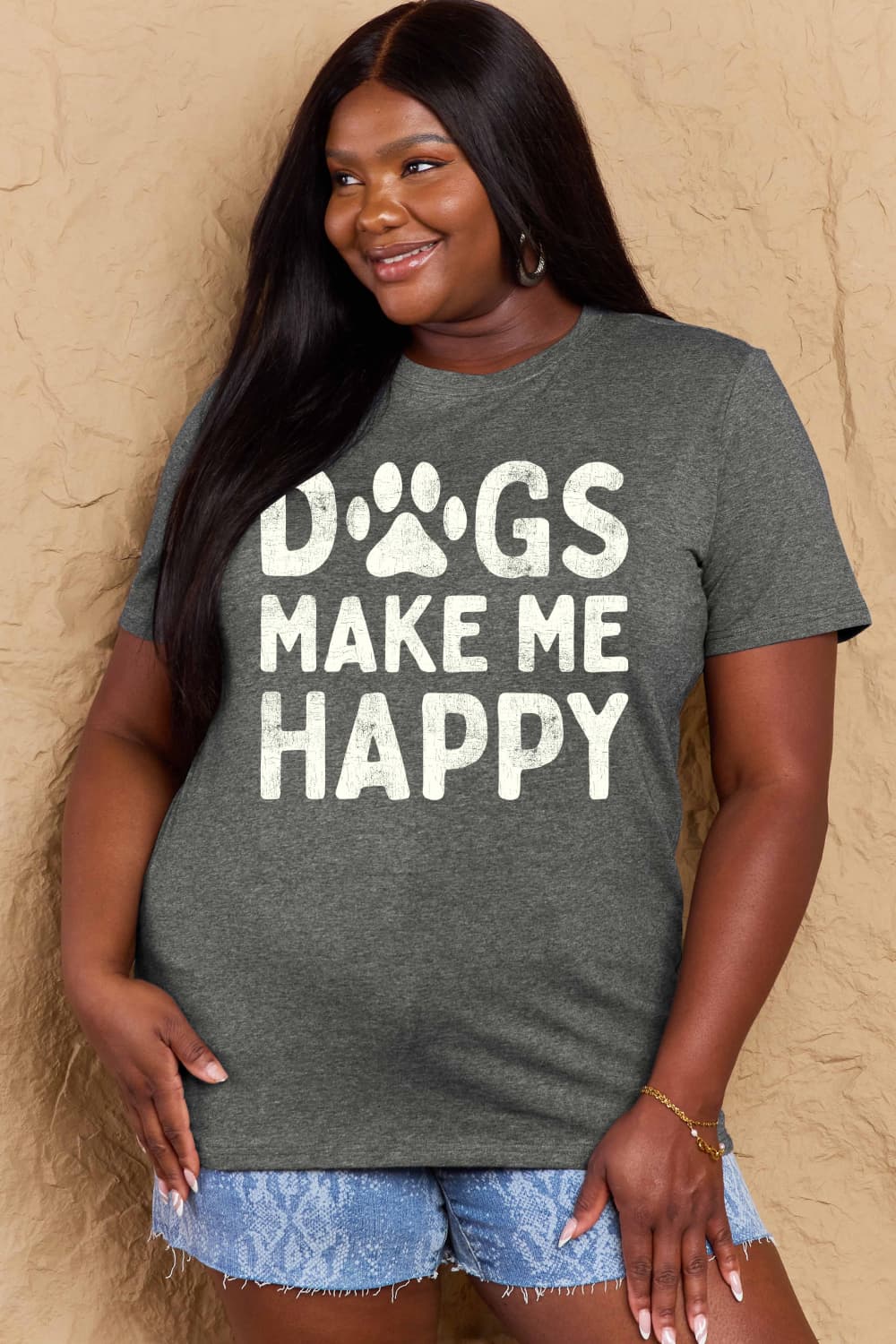 Simply Love Full Size DOGS MAKE ME HAPPY Graphic Cotton T-Shirt Trendsi