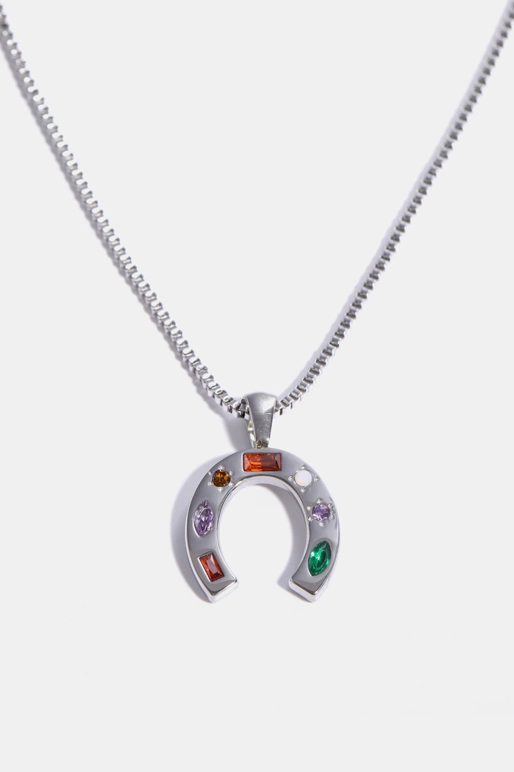 Inlaid Zircon Pendant Stainless Steel Necklace Trendsi