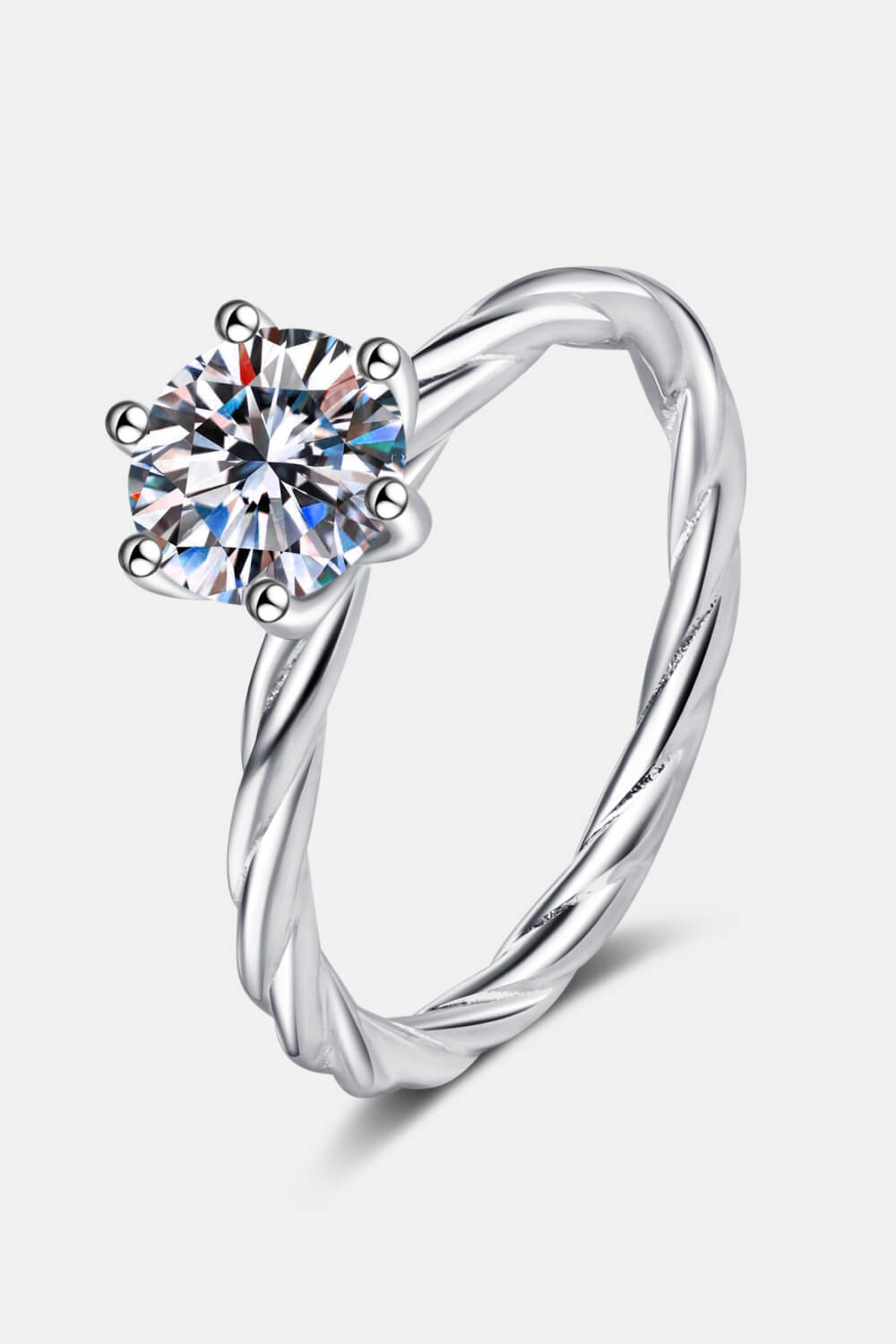 Silver 1 Carat Moissanite 6-Prong Twisted Ring