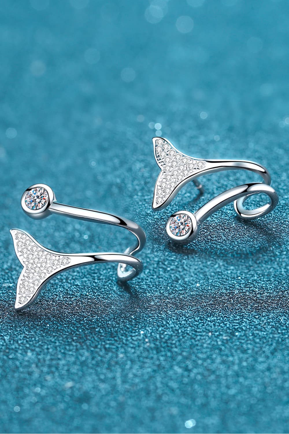 Moissanite Fishtail Rhodium-Plated Earrings Trendsi