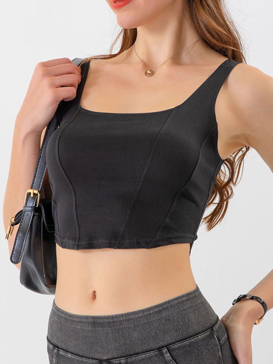 Seam Detail Cropped Denim Tank Trendsi