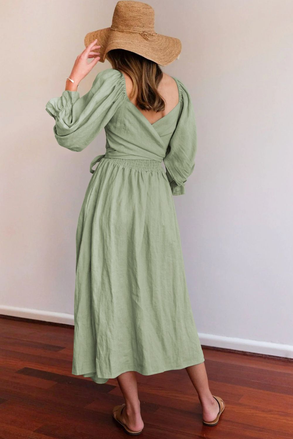 Smocked Square Neck Flounce Sleeve Dress Trendsi