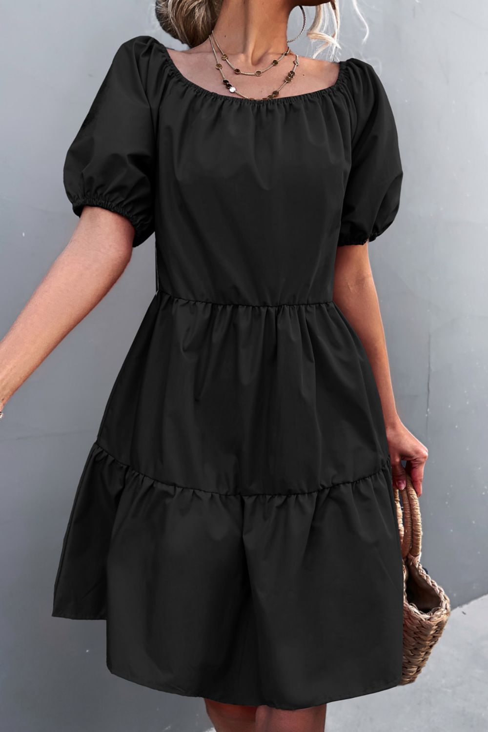 Square Neck Short Sleeve Mini Dress Trendsi