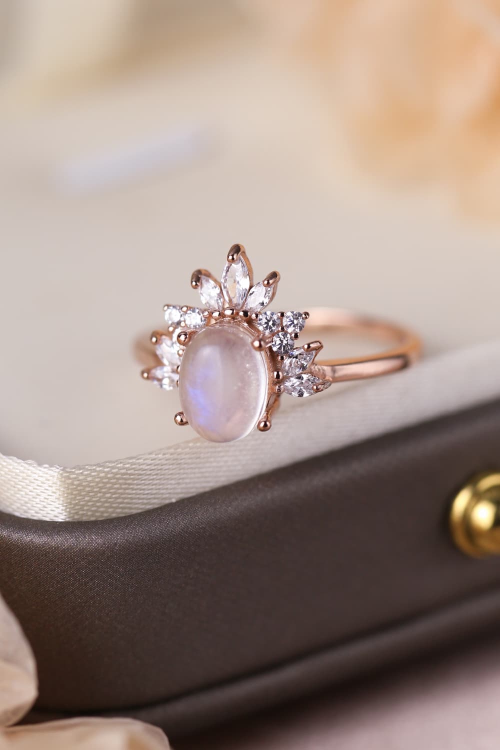 High Quality Natural Moonstone 18K Rose Gold-Plated 925 Sterling Silver Ring Trendsi