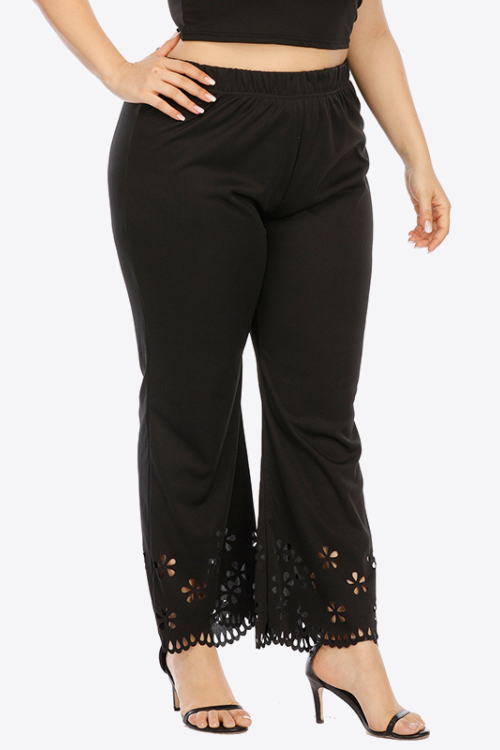 Plus Size Openwork Elastic Waist Pants Trendsi