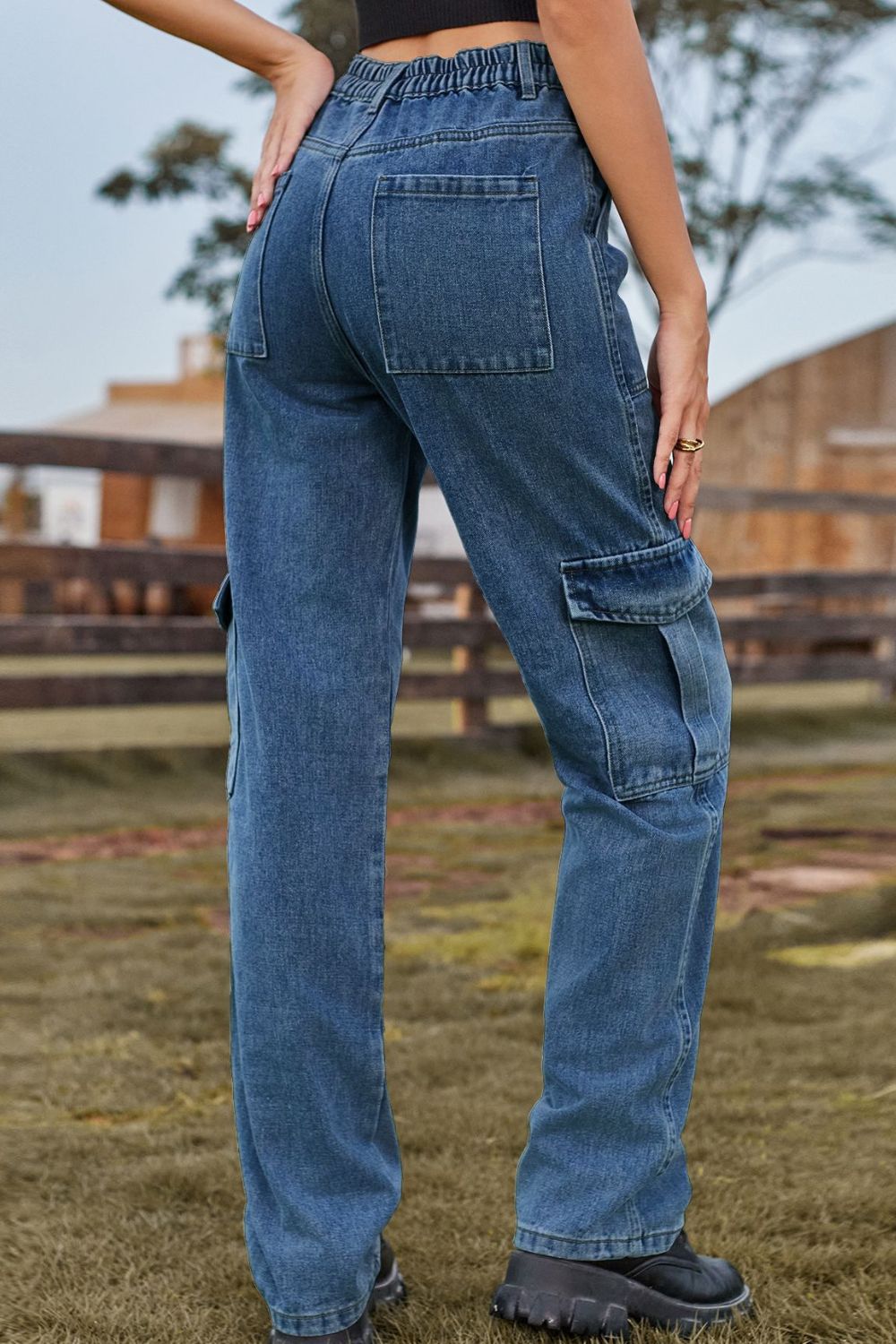 Loose Fit Long Jeans with Pockets Trendsi