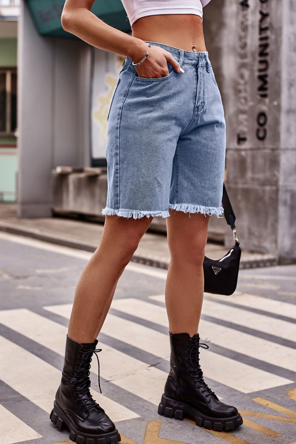 Raw Hem Denim Shorts with Pockets Trendsi
