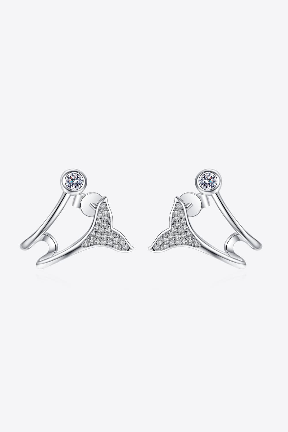 Moissanite Fishtail Rhodium-Plated Earrings Trendsi