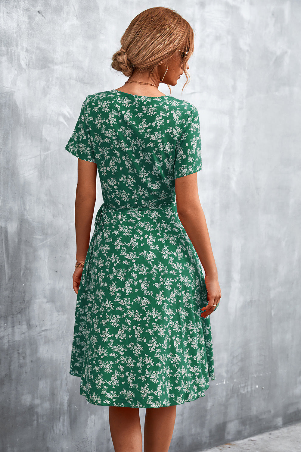 Floral Surplice Neck Flutter Sleeve Dress Trendsi