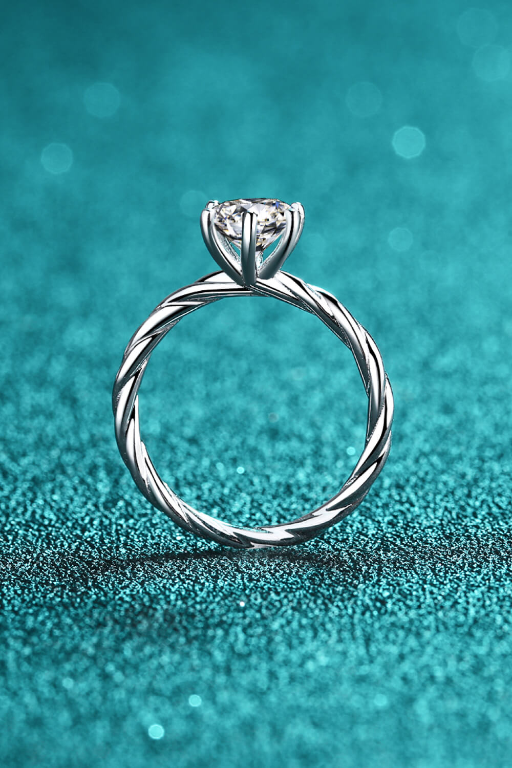 Silver 1 Carat Moissanite 6-Prong Twisted Ring