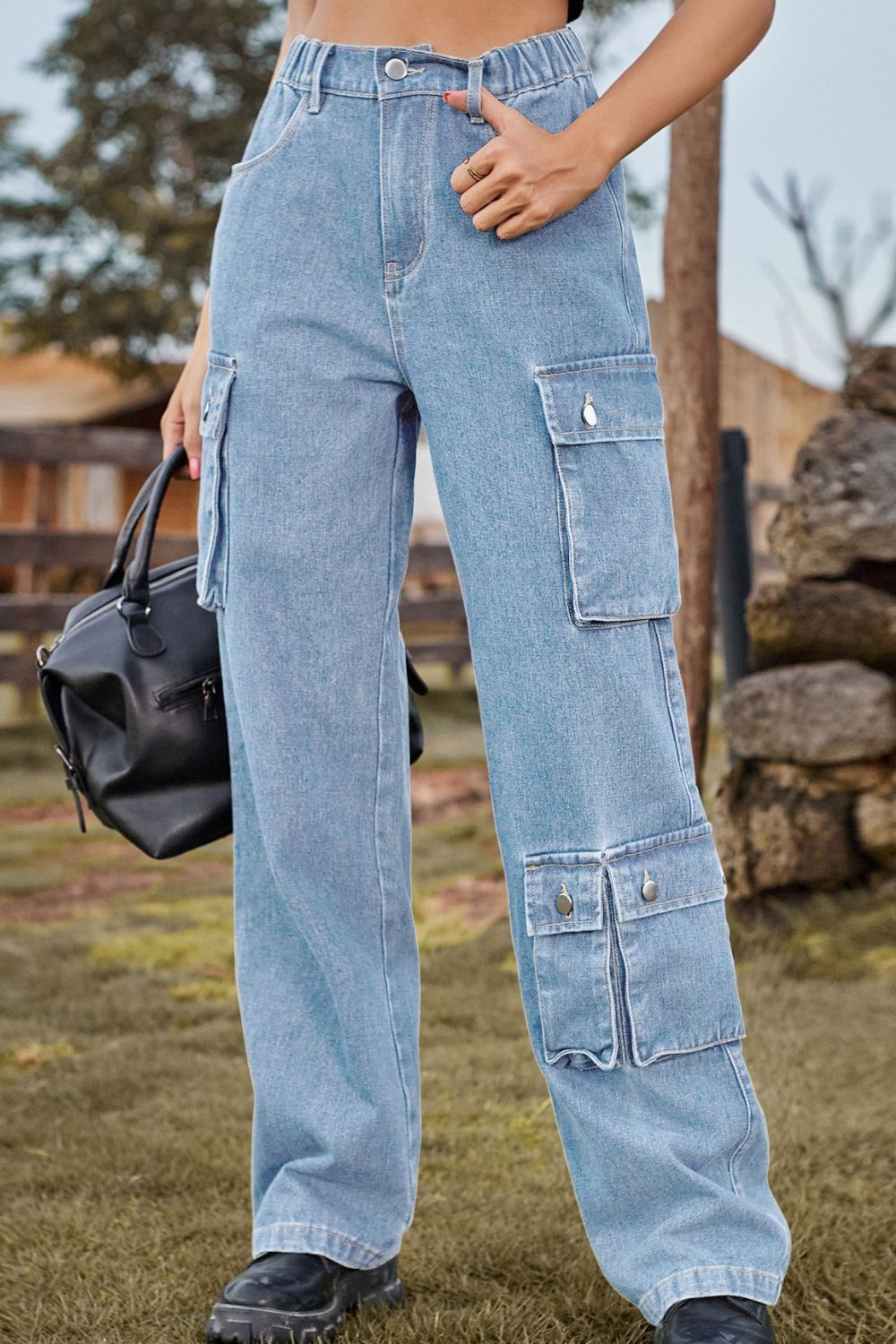 Loose Fit Long Jeans with Pockets Trendsi