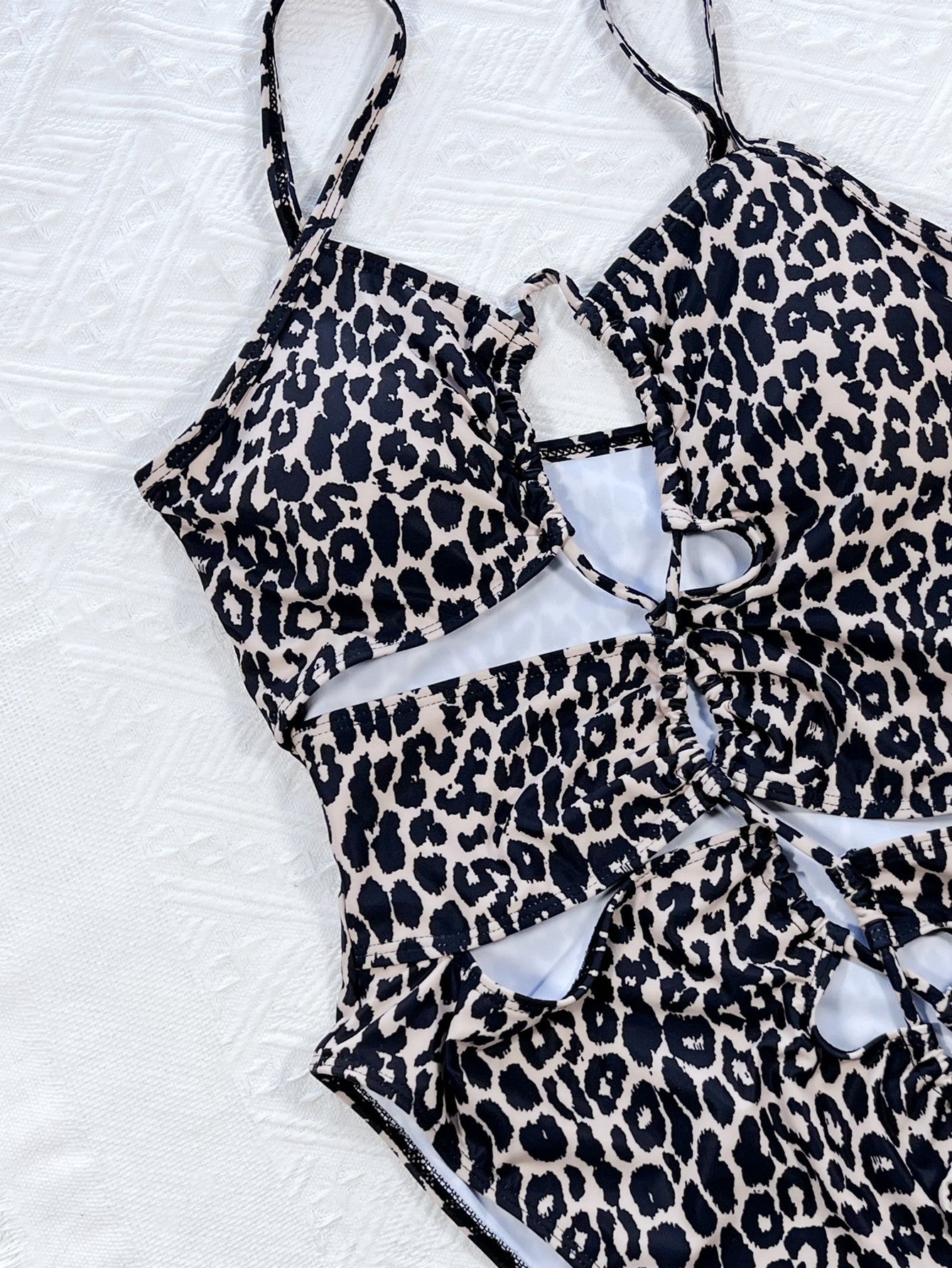Leopard Cutout Tied One-Piece Swimsuit Trendsi